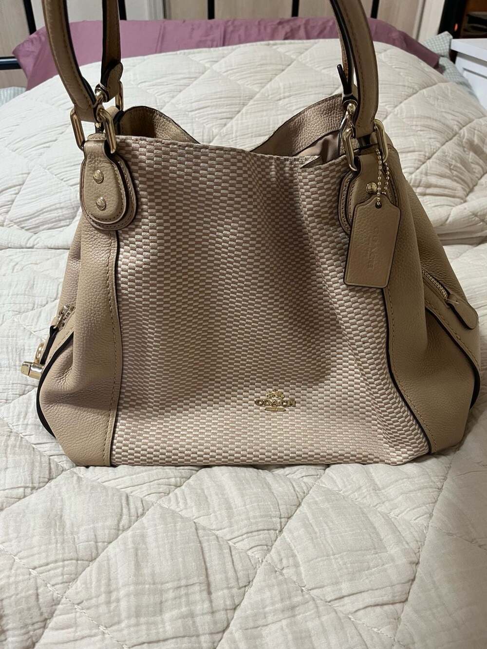 COACH Legacy Jacquard Canvas Edie 31 Shoulder Bag 28895 Beechwood Gold